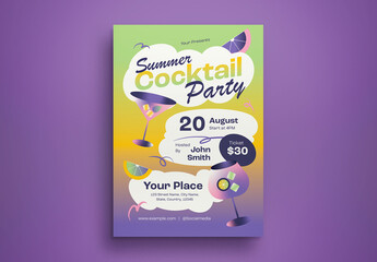 Purple Gradient Summer Cocktail Party Flyer Layout