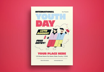 Cream Linear Character International Youth Day Flyer Layout
