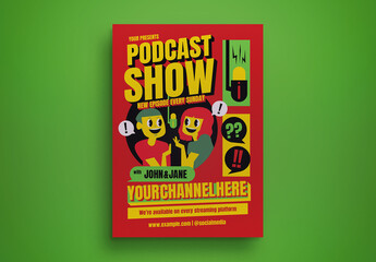 Red Flat Design Podcast Show Flyer Layout