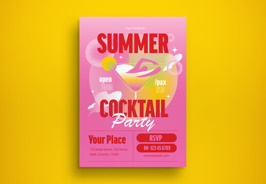 Pink Gradient Summer Cocktail Party Flyer Layout