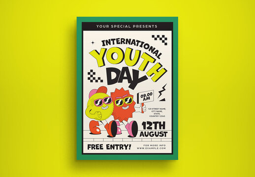 Retro Cartoon International Youth Day Flyer Layout