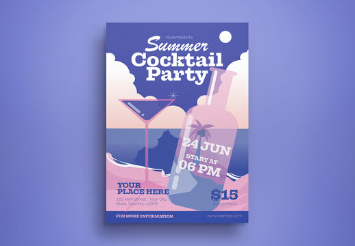 Purple Gradient Flat Design Summer Cocktail Party Flyer Layout