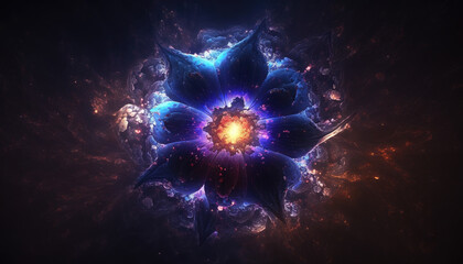 a blue radiant shining flower in space, scifi artwork, generative ai technology