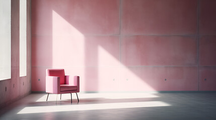 Pink chair modern interior environment design, and soft lighting.