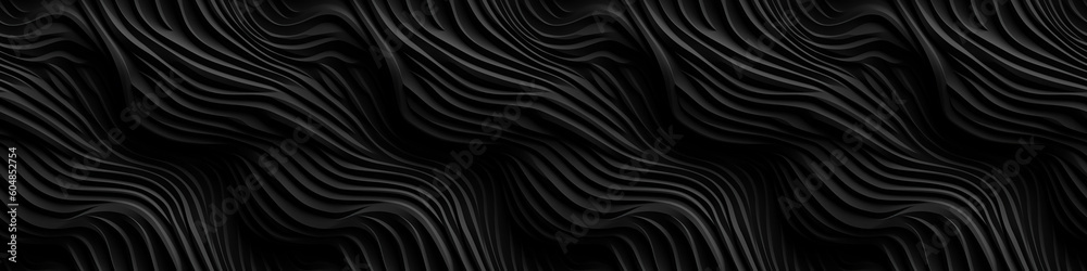 Leinwandbilder Black gray abstract waves wave papercut overlapping 3d soft pastel multi layers paper texture background banner for presentation design or business illustration, seamless pattern (Generative Ai)
