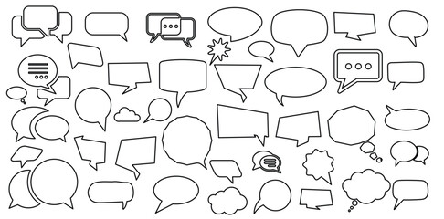 Set of outlined speech bubble communication concept, chat sign - stock vector - obrazy, fototapety, plakaty