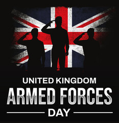 United Kingdom Armed Forces Day wallpaper with typography and flag. UK patriotic backdrop design