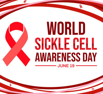 World Sickle cell awareness day is observed on 19 June every year. Sickle cell awareness day background design concept with red ribbon