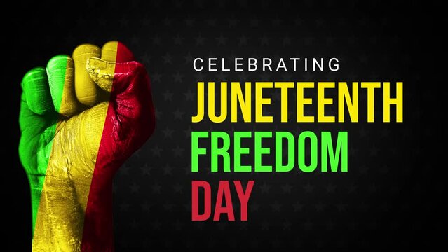 Celebrating Juneteenth freedom day background 4k animation with fist and typography