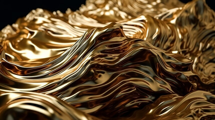 Abstract volumetric texture background made of gold, generative AI.