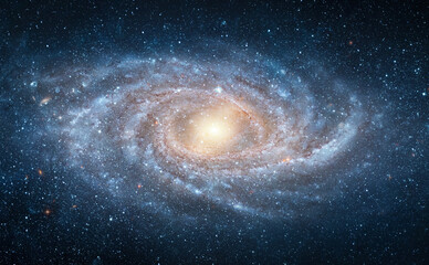 Obraz premium View from space to a spiral galaxy and stars. Universe filled with stars, nebula and galaxy,. Elements of this image furnished by NASA.