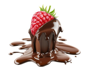 Chocolate covered raspberry isolated on white background