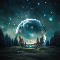 one bubble within another bubble within another bubble, stars in the background