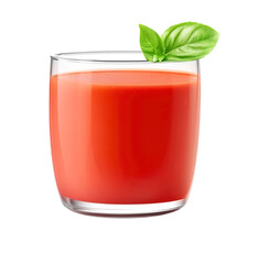 Tomato juice in glass with basil leaf cutout
