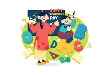 Happy Teacher Day Illustration concept on white background