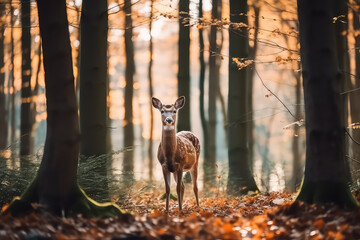 Beautiful deer in the autumn forest in full growth,, AI