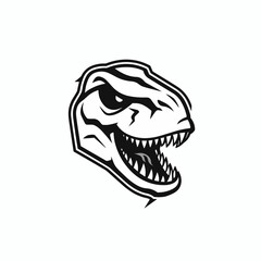 t-rex dinosaur raptor logo, grayscale black and white monochromatic, vector art, simple and minimalistic tattoo design