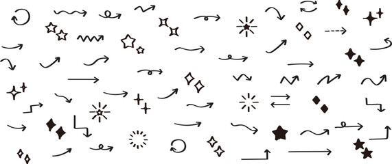 かわいい手書きの矢印・星・キラキラセット　   Set of hand drawn arrows and shining
