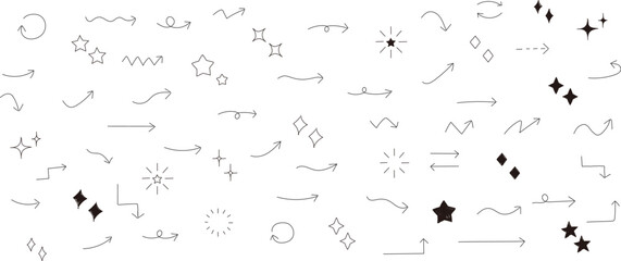 かわいい手書きの矢印・星・キラキラセット　   Set of hand drawn arrows and shining