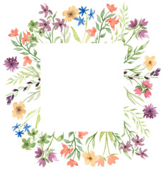 Watercolor wildflowers  wreath illustration, meadow flowers frame clipart