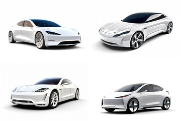 Electric car in concept. EV White hatchback sedan isolated on white background. generative AI. - obrazy, fototapety, plakaty