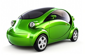 Fototapeta na wymiar Electric car in concept. Green EV or hybrid compact car isolated on white background. generative AI.