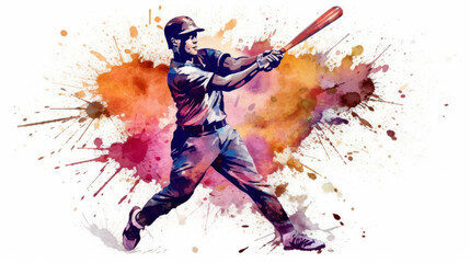 Fototapeta na wymiar Abstract baseball player in watercolor style created with generative AI technology