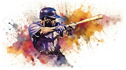 Obraz premium Abstract baseball player in watercolor style created with generative AI technology