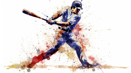 Fototapeta na wymiar Abstract baseball player in watercolor style created with generative AI technology