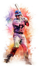 Abstract baseball player in watercolor style created with generative AI technology