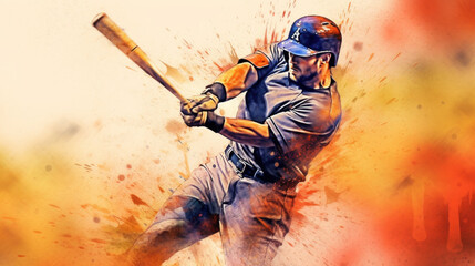 Abstract baseball player in watercolor style created with generative AI technology - obrazy, fototapety, plakaty