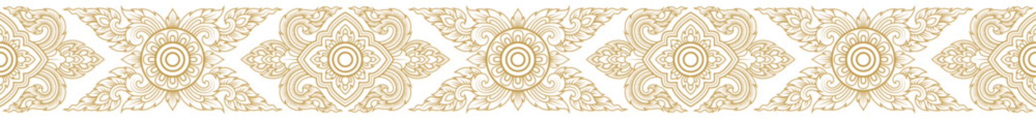 Gold line art, buddhism temple element and background pattern decoration motifs for pillar pattern