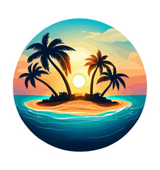 tropical island with palm trees and sunset
