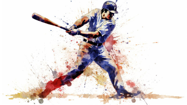 Abstract baseball player in watercolor style created with generative AI technology