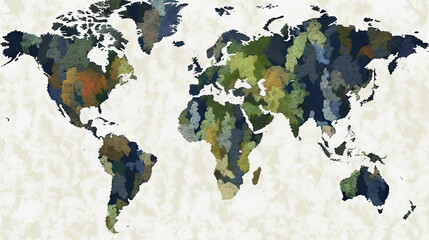 World map military camouflage background. Generative AI.