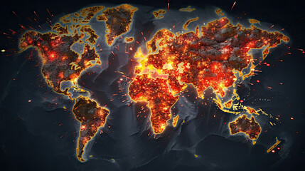 World map armageddon explosions background. Generative AI.