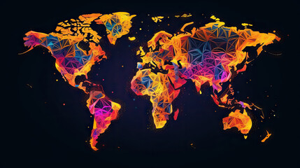 World map electro style background. Generative AI.