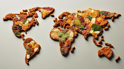 World map in food background. Generative AI.