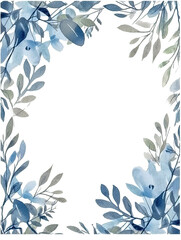 Watercolor Navy Floral Border Clipart with Transparent Background Illustration, Flowers, Botanical AI generated

