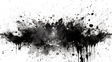 Splashes of black paint on a white background, generative AI.