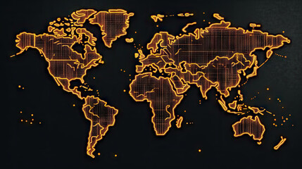 World map digital tech background. Generative AI.