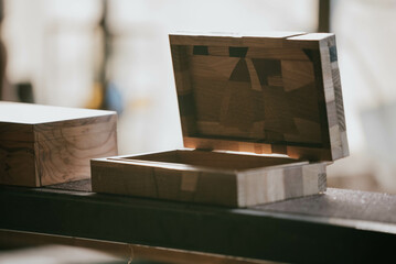 Small open wooden jewellery box