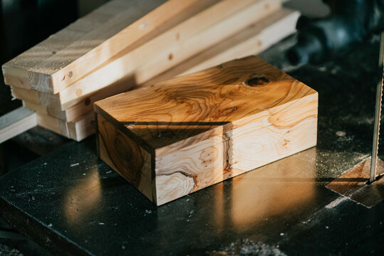 Wood block on a wooden carpentry table