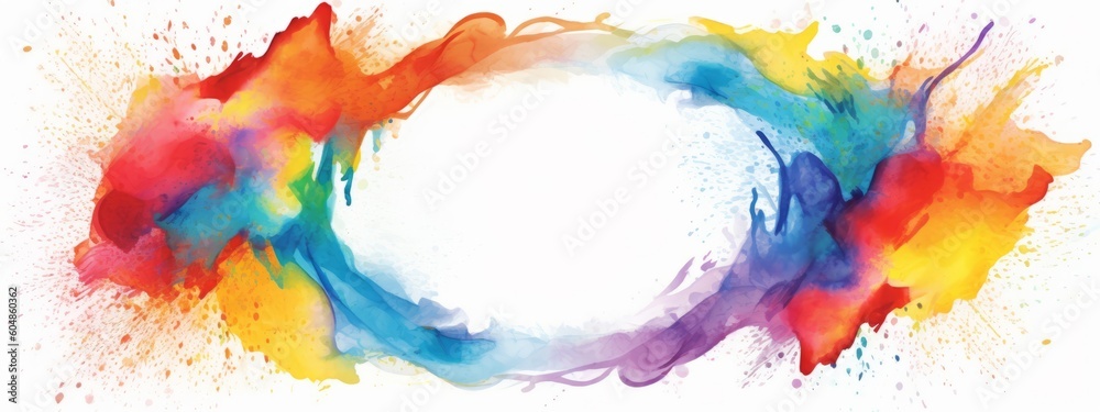 Poster abstract colorful rainbow color painting illustration - elliptical ellipse frame made of watercolor 