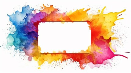 Fototapeta na wymiar Abstract colorful rainbow color painting illustration - Rectangular rectangle frame made of watercolor splashes, isolated on white background (Generative Ai).