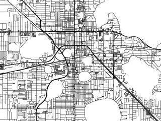 Road map of the city of  Lakeland Florida in the United States of America on a transparent background.