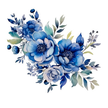 Watercolor Navy Floral Border Clipart with Transparent Background Illustration, Flowers, Botanical AI generated

