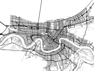 Road map of the city of  New Orleans Louisiana in the United States of America on a transparent background.