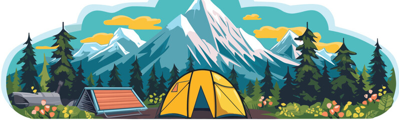 Camping in mountains vector background