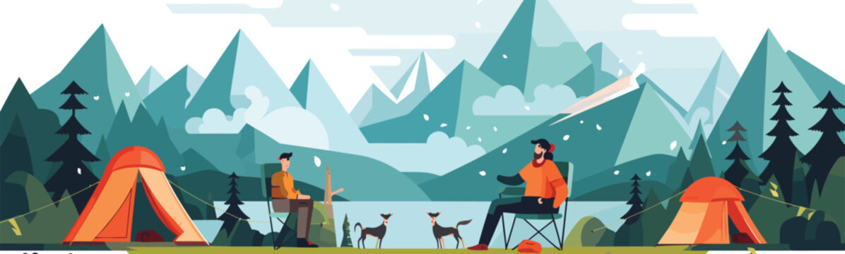 Camping in mountains vector background